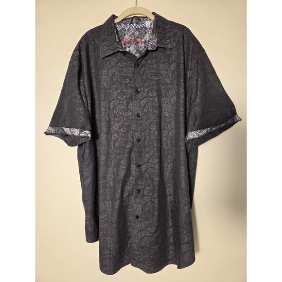 Robert Graham Men Shirt Size 2XL Black Paisley Graphics Short Sleeve Button Up - Picture 1 of 9